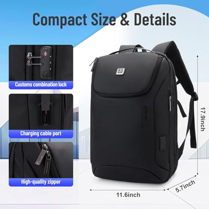 JODEBES Work Backpack, 15.6 Inch Laptop Backpack with USB Charging Port & TSA Lock, Waterproof Travel Carry On Bag for Men Women, Black - color: 20193-black