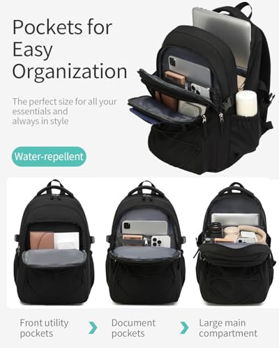 Teen Girls Boys Backpack Aesthetic School Bag with Lunch Box, Laptop Backpack Bookbag for High School College Women Men, Black 3pcs - color: Black 3pcs, size: 15.6in