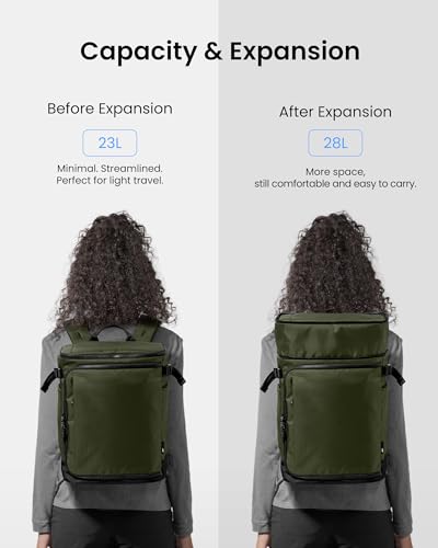tomtoc 23L-28L Expandable Travel Backpack, Underseat Flight Approved Personal Item for Ryanair Southwest Frontier JetBlue, Lightweight Carry-on Luggage, Water-resistant Business Rucksack Weekender Bag - color: Green