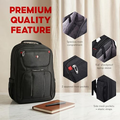SAKOS Turbo 15.6 inch Laptop Backpack, Professional Travel Backpack Carry on Flight - TSA Approved, Water Repellent Luggage Backpack for Men & Women, College Backpack with Laptop Compartment - Black - color: 3. Turbo - Black