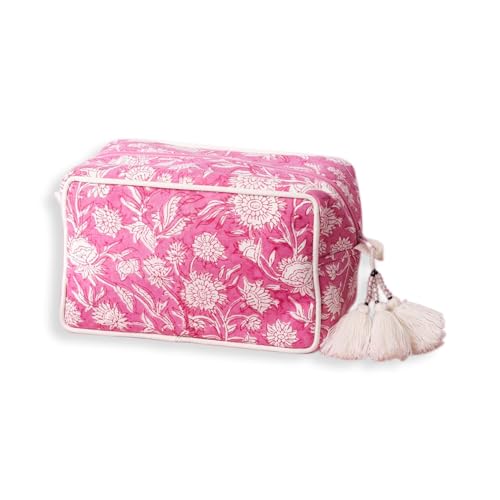 Travel Makeup Bag- Large Capacity Cosmetic Bags for Women - Water Resistance Lining Portable Pouch & Open Toiletry Bag - Perfect Girls Makeup Organizer for Travel Essentials (White & Pink Floral) - color: White & Pink Floral