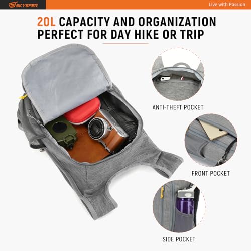 SKYSPER Small Daypack 10L/15L/20L Hiking Backpack Packable Lightweight Travel Day Pack for Women Men - color: Grey, size: 20l
