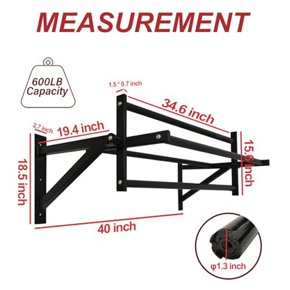 BESTHLS Wall Mounted Pull Up Bar and Dip Station, Heavy Duty Wall Mount Pull-up Chin Up Bar Multifunctional Home Gym Workout Indoor Exercise Equipment Support to 440 Lbs - style: Advanced Wall Mounted Style