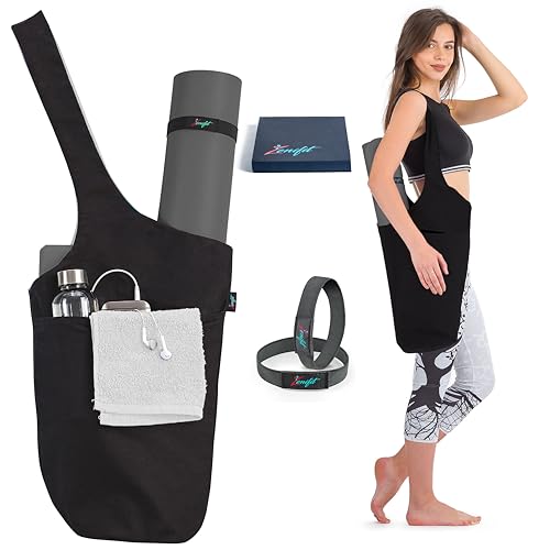 Yoga Mat Bag – Versatile Yoga Bag with Mat Straps & Storage Pockets, Holds Yoga & Pilates Mats, Lightweight & Durable - color: Black