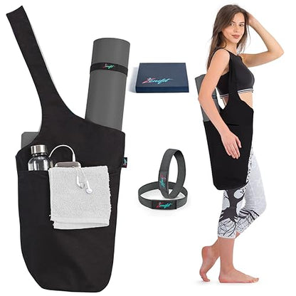 Yoga Mat Bag – Versatile Yoga Bag with Mat Straps & Storage Pockets, Holds Yoga & Pilates Mats, Lightweight & Durable - color: Black