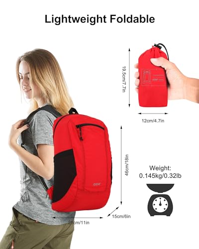 GOX Foldable 20l Backpack For Travel Lightweight Hiking Packable Daypack for Men Travel Camping Outdoor Bag Women (Red) - color: Red
