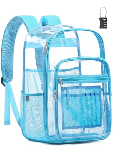 Extra Large Clear Backpack with TSA Lock, Heavy Duty Transparent See Through Clear Bookbag for College, Work, Travel, Casual Sport, Light Blue - color: Light Blue