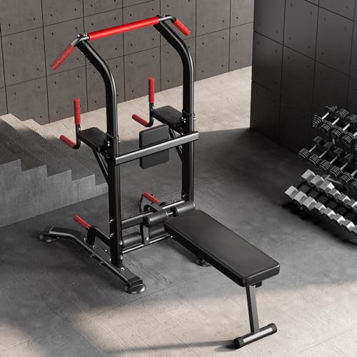 Multi-Functional Pull Up Bar, Adjustable Dip Bar, Pullup Bar with Foldable Bench, Strength Training Equipment for Home Gym