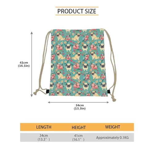 Upetstory Fun Pug Dog Floral Print Drawstring Backpack Shoulder Bags Lightweight Gym Bag Sackpack for Women Girls - color: Pug Dog
