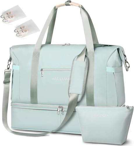 Weekender Bags for Women,Extra large 66L Expandable Travel Duffel Bag with Shoe Compartment,Toiletry Bag,Overnight Bag with Waterproof Pocket,Carry On Backpack for Gym,Hospital,Beach - color: Green, size: X-Large