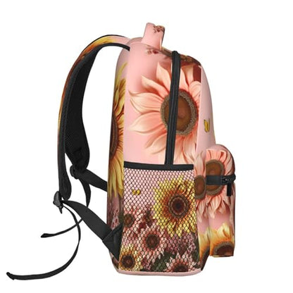 Big sunflower on pink background Travel Backpack for Men & Women 15.6 inch Laptop Backpack Waterproof Work Back Pack - color: Big Sunflower on Pink Background