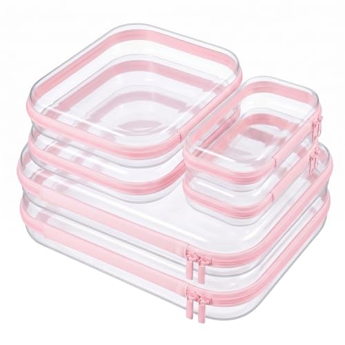 6 Pack Clear Hard Shell Zipper Cases,Cosmetic Bag Transparent Travel Organizer Pouches for Makeup Toiletries Electronics Pencil Storage Toy Organizers Diaper Bag & Home Use(Pink:2L+2M+2S) - color: Clear Pink, size: 6 Pack (2L+2M+2S)