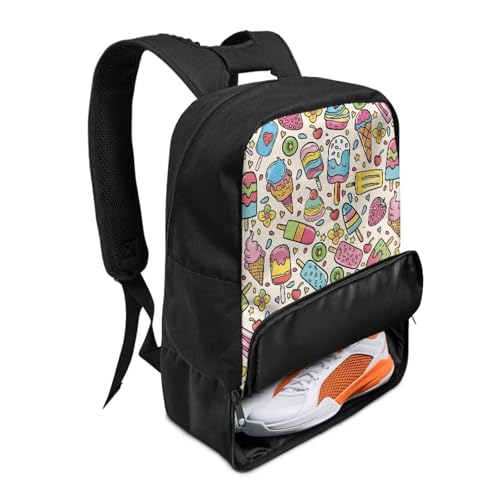 18.5in Basketball Backpack Basketball Bag with Shoe Compartment & Ball Holder, Waterproof Bag for Soccer Volleyball - color: Cartoon Fruit Ice Cream Print