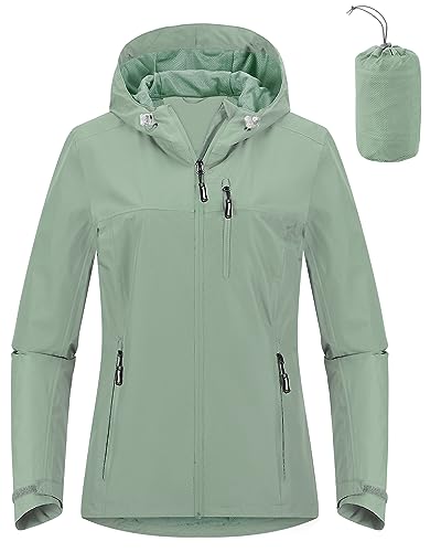 Outdoor Ventures Packable Rain Jacket Women Lightweight Waterproof Raincoat with Hood Cycling Bike Jacket - color: Aqua Tone, size: X-Small