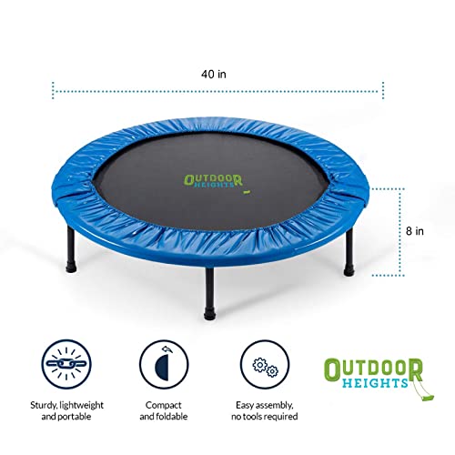 Mini Trampoline, Exercise Fitness Rebounder for Adults & Kids, for Indoor & Outdoor Use, Foldable, Pre-Attached Springs, with Handle, - size: 40 Inch, style: Folds in Half