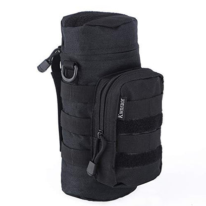 Molle Water Bottle Holder, Tactical Water Bottle Pouches for Backpack with D-Ring Hook - color: Black