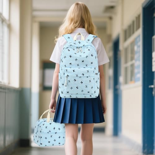 LEDAOU Kids Backpack for Girls Backpacks with Lunch Box, Lightweight Bookbag Set Elementary Middle School Back pack for 8-14 - color: Blue Bow