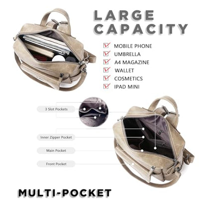 WYFJNX PU Leather Backpack Purse for Women Fashion Multipurpose Design Handbag Ladies Shoulder Bags Travel Backpack Beige - color: Beige