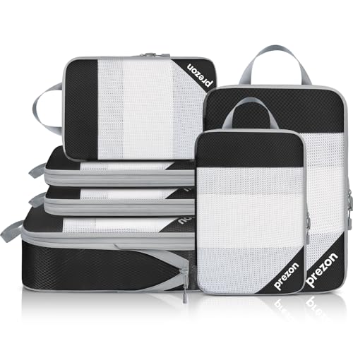 Compression Packing Cubes for Travel, Lightweight Vacation Travel Essentials, Travel Accessories for Suitcase Organizer Bags Set, Durable Luggage Organizer - color: Deep Black, size: 6 set-Half Mesh