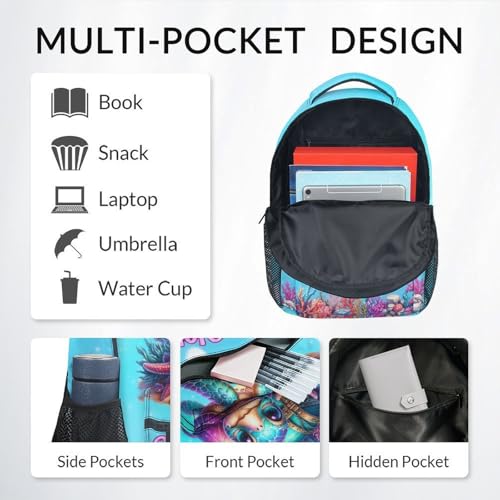 Mercuryelf Custom Girls Backpack Sea Turtle 3PCS Kids Backpack Set with Lunch Bag & Pencil Case, 17 Inch Water Resistant School Bookbag - color: Brown