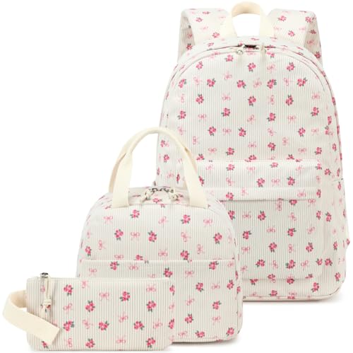 CAMTOP Girls Backpack with Lunch Box Set, Cute Bow School Backpack for Kids, 3-in-1 Lightweight Lunch Bag and Pencil Pouch - color: Pink Butterfly