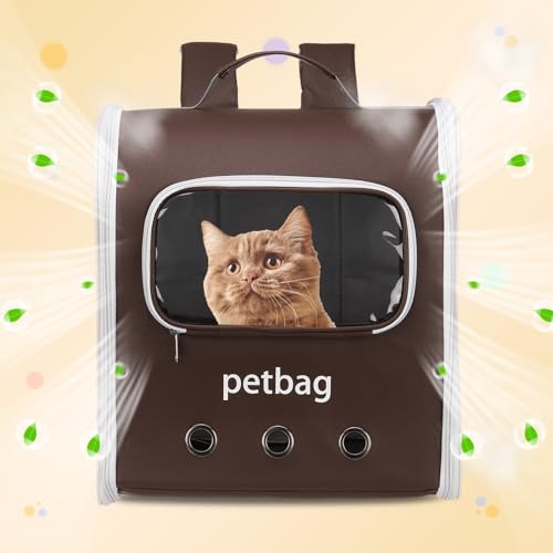 Pet Backpack Carrier, Portable and Ventilated, Oxford Cloth, Dogs Cats and Small Animal Travel Bag 14.17", (Brown, 1 Pcs), Intended for Hiking/Camping/Traveling - color: Brown
