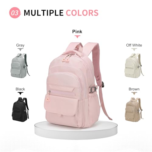 Aesthetic Daypack Backpack, Water-Resistant 15.6" Laptop Backpack for Women and Men, Featuring Touch-Fastener and Anti-Theft Pockets (Pink) - color: Pink