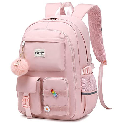 abshoo Big Student Laptop Backpack For College Women Middle High School Teen Girls Bookbag Travel Daypack (Pink) - color: Pink