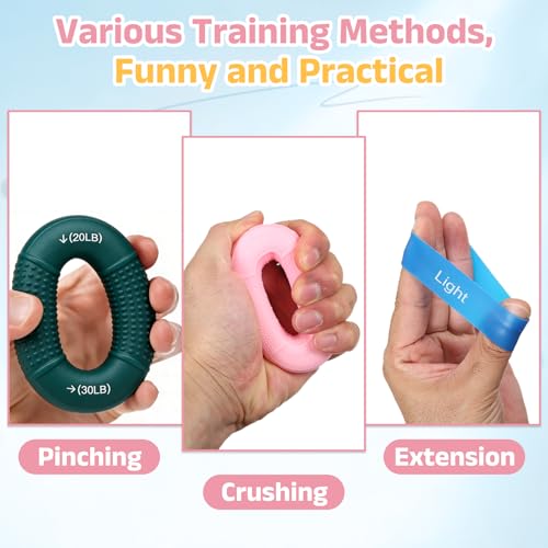 Silicone Ring Grip Strength Trainer with Finger Extension Band, Hand Grip Strengthener Forearm Trainer - color: Pink/Sky Blue, size: 30-50LB