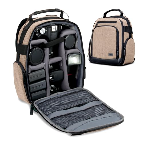USA Gear Portable Camera Backpack for DSLR with Customizable Accessory Dividers, Weather Resistant Bottom and Comfortable Back Support - Compatible with Canon, Nikon, Sony, Fujifilm, and More (Brown) - color: Brown