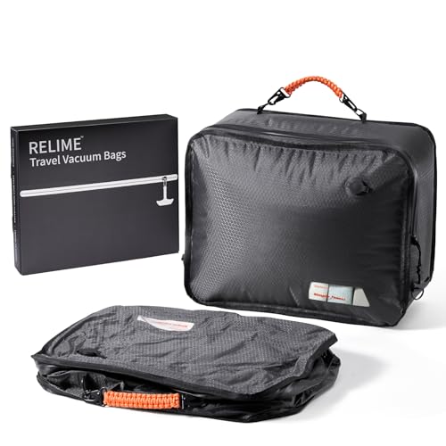 Relime Apex Series Vacuum Bags for Travel Luggage, 180° Open, Reusable Compression Bags for travel Pack, Vacuum Seal Packing Cube for Cloth (2Medium No Pump) - color: 2 Gray No Pump, size: Medium for Carry On