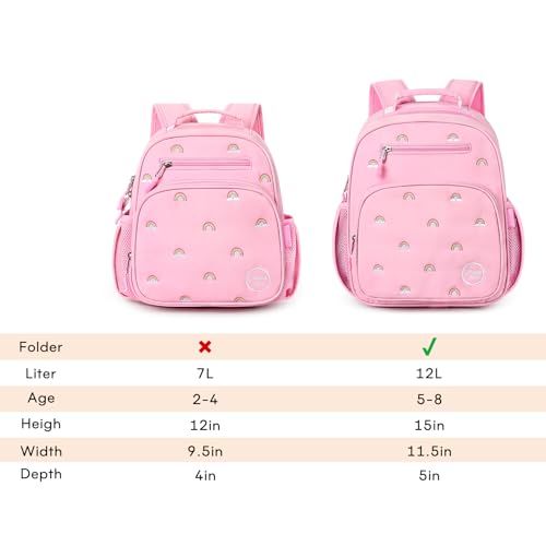 mibasies Girls Backpacks Ages 5-8: Quilted Backpack for Kids - Cute 15 Inches Bookbag for Kindergarten Elementary School Rainbow Pink - color: Rainbow Pink, style: Kids-15"h