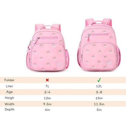 mibasies Girls Backpacks Ages 5-8: Quilted Backpack for Kids - Cute 15 Inches Bookbag for Kindergarten Elementary School Rainbow Pink - color: Rainbow Pink, style: Kids-15"h