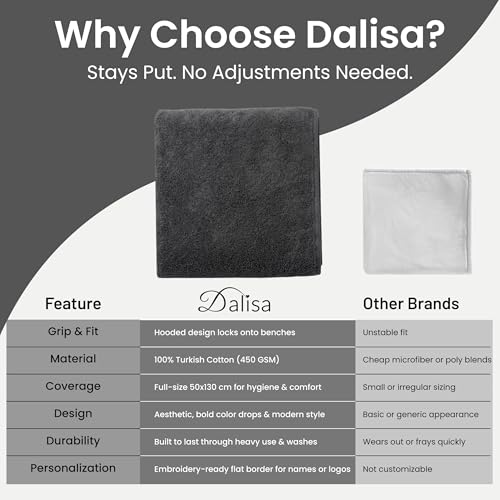 Dalisa Bench Hood Gym Towel – 100% Turkish Cotton – Non-Slip Hooded Design for Weight Benches – 450 GSM – 20"x 51" – Ultra-Absorbent, Quick-Dry Workout Towel – Made in Türkiye – Grey - color: Gray