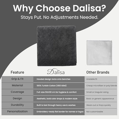 Dalisa Bench Hood Gym Towel – 100% Turkish Cotton – Non-Slip Hooded Design for Weight Benches – 450 GSM – 20"x 51" – Ultra-Absorbent, Quick-Dry Workout Towel – Made in Türkiye – Grey - color: Gray