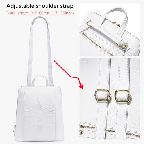 zency 100% Genuine Leather Knapsack Ladies Alligator Pattern Women Backpack For Work Laptop (White) - color: White