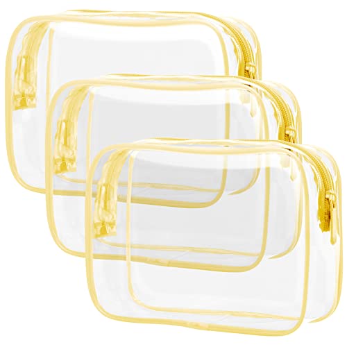 PACKISM Clear Toiletry Bag - 3 Pack TSA Approved Toiletry Bag Quart Size Bag, Travel Makeup Cosmetic Bag for Women Men, Carry on Airport Airline Compliant Bag, Yellow - color: Light Yellow 3 Pack, size: Medium Set (Standard)