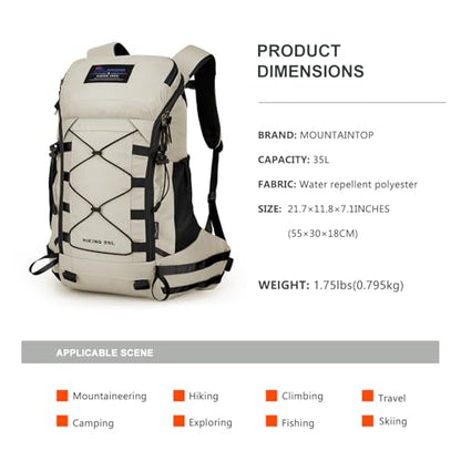 MOUNTAINTOP 35L Hiking Backpack, Lightweight Outdoor Travel Camping Daypack with Rain Cover for Men & Women（White） - color: Creamy White