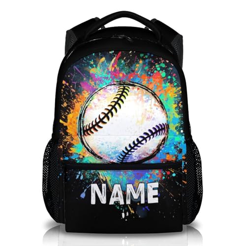 Boys School Backpack Personalized Kids Baseball Backpacks Bookbag Back to School Supplies, 17 Inches Custom Name Cool Sport Back Pack for Travel Camping Casual (Black) - color: Color 4-1