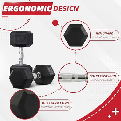 BalanceFrom Rubber Encased Exercise & Fitness Hex Dumbbell, Hand Weights with Anti-Slip Metal Handle for Home Gym, Multiple Sizes - style: 40LBS Pair