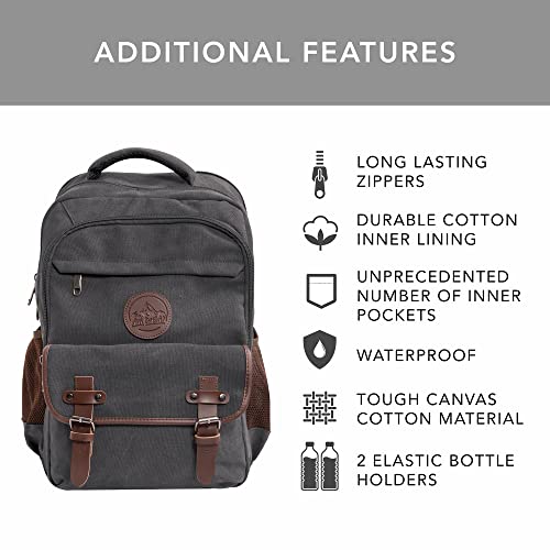 Ama Dablam Premium Original Canvas Backpack/ 17”Laptop/XL-30L/ Many Pockets | Strong Zippers | Thick Cotton | College Travel - color: Space Black