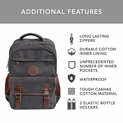 Ama Dablam Premium Original Canvas Backpack/ 17”Laptop/XL-30L/ Many Pockets | Strong Zippers | Thick Cotton | College Travel - color: Space Black