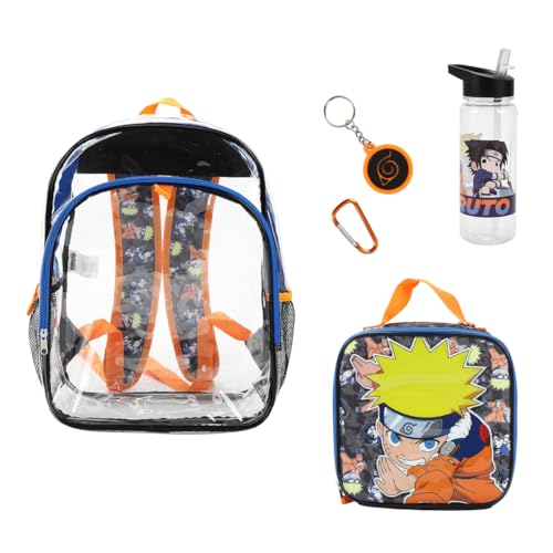 Bioworld Naruto 5-Piece Backpack & Lunchbox Set With Water Bottle - color: 5-pc Naruto Clear, size: 16 Inches