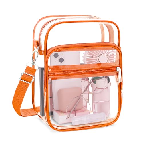 Blvornl Clear Crossbody Bag with Adjustable Shoulder Strap, Stadium Approved PVC Purse Bag, Messenger Bag - color: Orange, size: Small