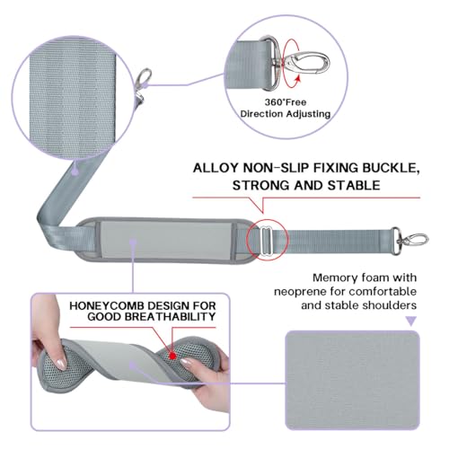 60 Inch Shoulder Strap with Removable Ultra-Thick Pad，Adjustable Buckles and Metal Hooks - color: Grey