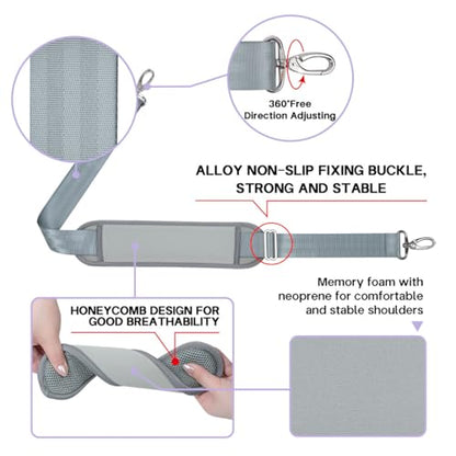 60 Inch Shoulder Strap with Removable Ultra-Thick Pad，Adjustable Buckles and Metal Hooks - color: Grey