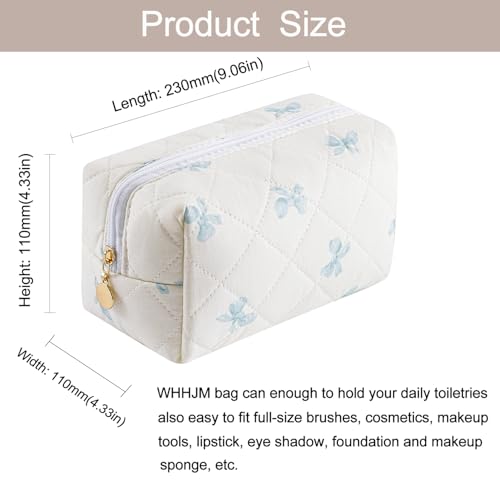 Cute Floral Makeup Bag Small Cotton Quilted Cosmetic Bag, Aesthetic Essential Bag Emergency Bag Gift for Women Girls Travel Accessories (Blue Small Bowknot) - color: A4 Blue Small Bowknot