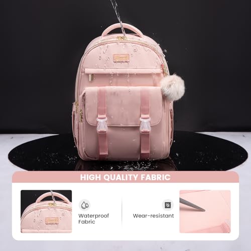 LOVEVOOK School Backpack for Teen Girls, Student Backpack Purse for 14-16 Teenage, Cute Kid Bookbag, Back to School Backpacks Fit 15.6 Inch Laptop, Large College Travel Bag, Pink - color: Pink
