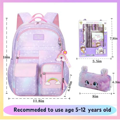 Kids Backpack for Girls.Girls Backpack,School Bag for Kids.GirlsTeens Middle Student,Kawaii Children's Book Bag Purple - color: Purple Rainbow