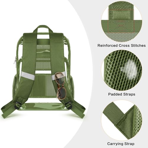 PAMANO Clear Backpack, Heavy Duty Transparent Reinforced Bottom See Through for College, Travel Work Security - color: Green